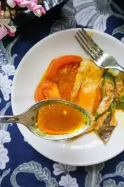 Kari kacang kuda, a chickpea curry; Ikan Pari Asam Pedas Stingray In Spicy Tamarind Sauce Recipe