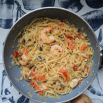 Linguine with tomatoes, mushrooms & prawns (Recipe)