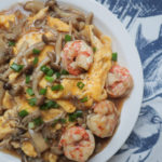 Scrambled eggs with shrimp and mushroom [Recipe]